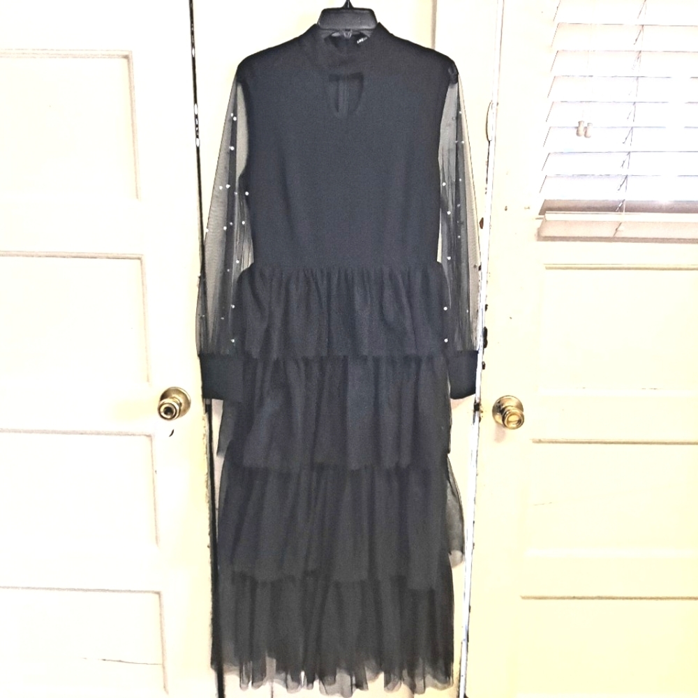 Beaded Pearl Peekaboo Mesh Dress